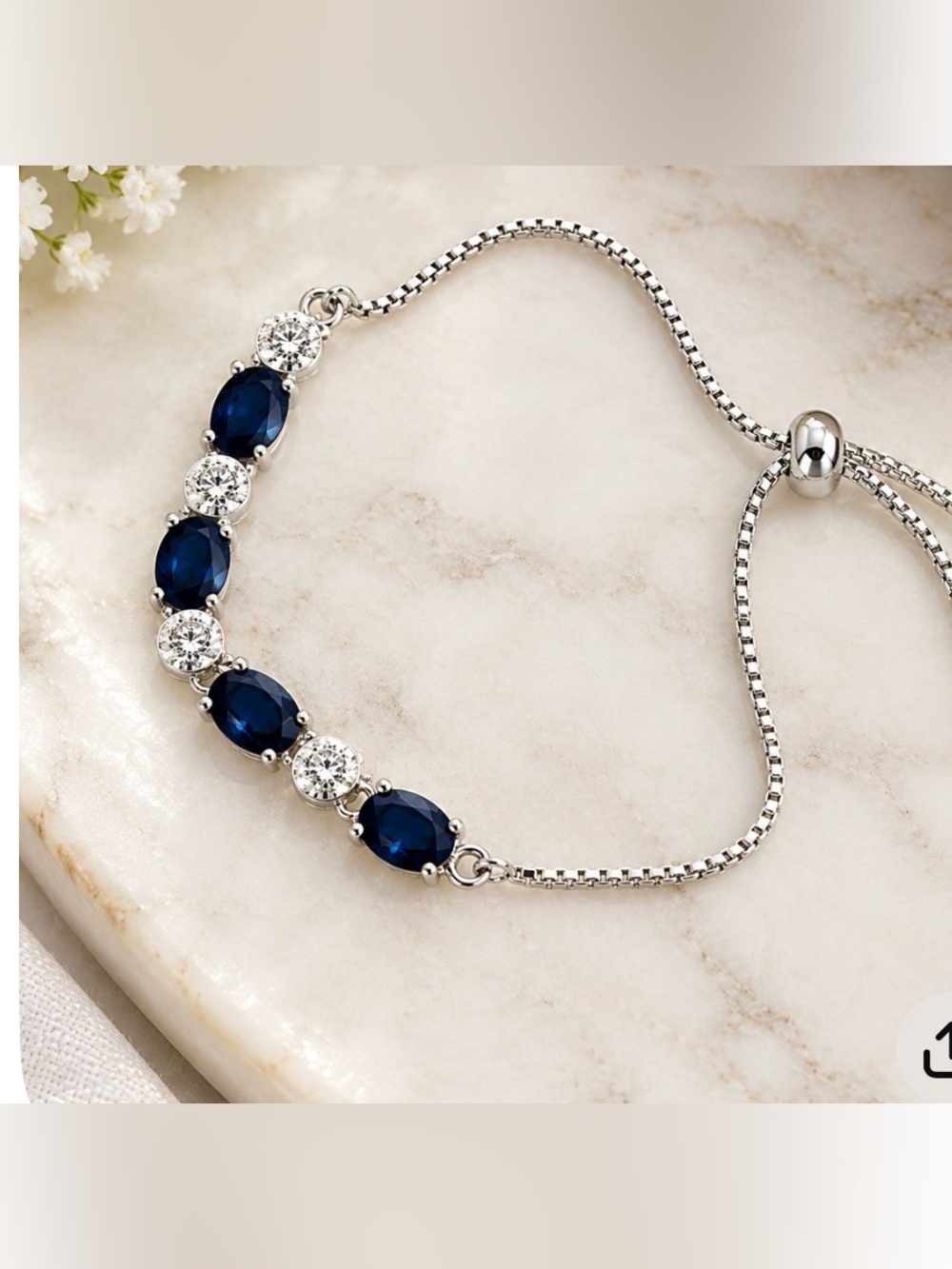 Blue crystal in silver bracelet